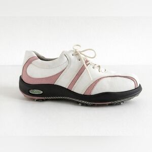 ECCO Women's Soft Spike Golf Shoes White Pink Leather Arch  Support Size 37